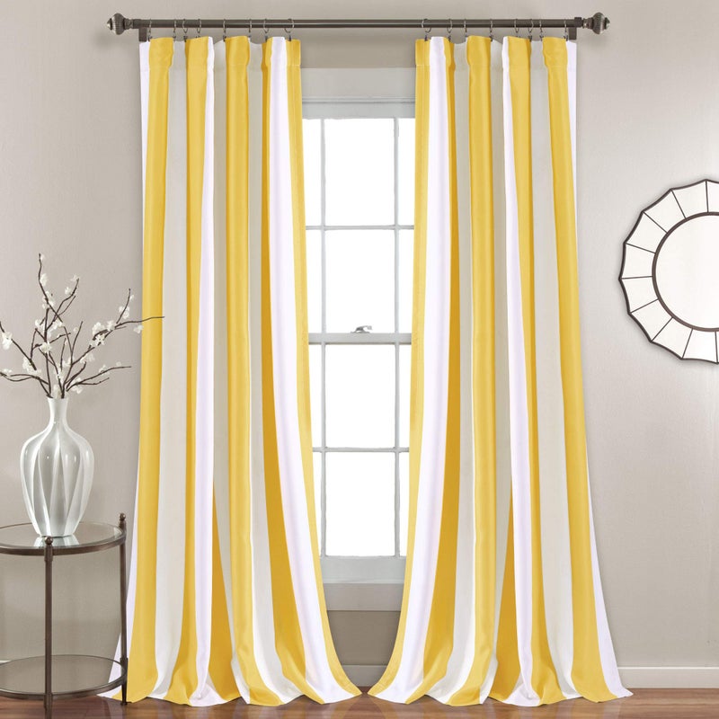 Lush Decor Wilbur Stripe Light Filtering Window Curtain Panel Pair, 84" x 52", Yellow - Image 1